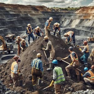 Diverse Group of Miners Working Diligently in Earth Pile
