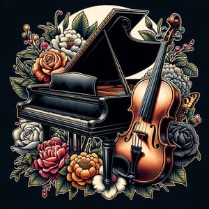 Detailed Piano and Violin Tattoo Design