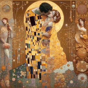 Symbolist Art: Romantic Embrace in Klimt-Inspired Pattern