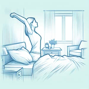 Tranquil Morning: Caucasian Woman Stretching in Minimalist Bedroom