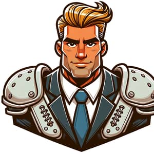 Cartoon Businessman in Football Pads with Blond Combed-Over Hair