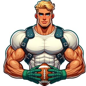 Animated Football Athlete - Cartoon Illustration of a Well-Built Man