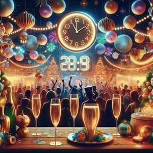 Vibrant New Year's Eve Celebration with Countdown Clock