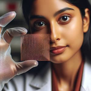 Female Scientist with Copper Micro-Extended Mesh - Laboratory Close-Up