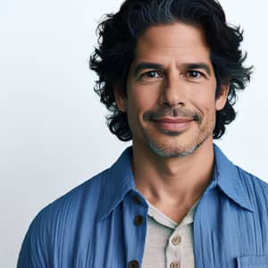 Middle-Aged Hispanic Man Portrait in Blue Shirt