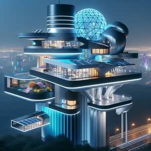 Futuristic House Design with Geometric Shapes | Neon Cityscape View