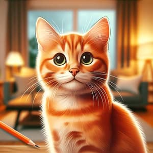 Majestic Orange Cat with Green Eyes | Cozy Living Room Ambiance