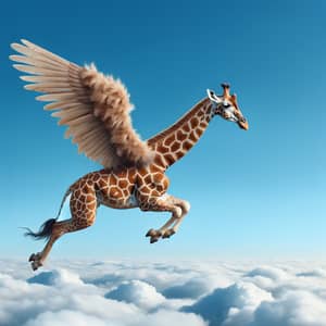 Flying Giraffe: Whimsical Imagery in a Crisp Blue Sky