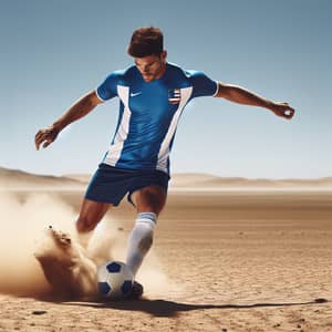 Masterful South American Football Player in Vast Desert