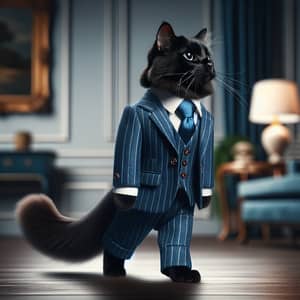 Elegant Cat in Sophisticated Blue Suit