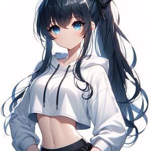 Beautiful Anime Girl with Long Black Hair and Blue Eyes