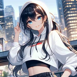 Beautiful Anime Girl with Long Black Hair in Urban City | East Asian Descent