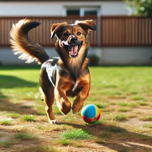 Happy Medium-Sized Dog Playing with Ball Outdoors