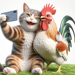 Realistic Cat and Rooster Selfie - Hyperrealism & Photorealism