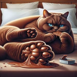Chunky Chocolate British Shorthair Cat Lying on Bed