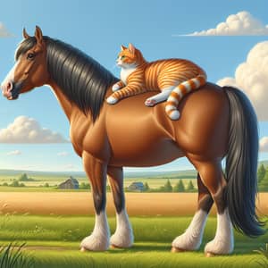 Cat on Horse - Serene Countryside Image