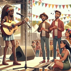 Diverse Group Enjoying Music in Animated Scene