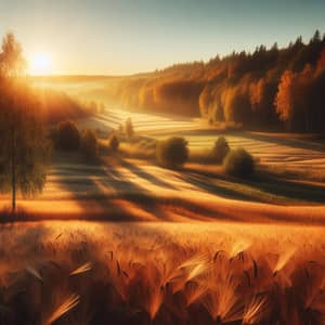 Autumn Landscape: Rustling Wheat Field with Colorful Forest