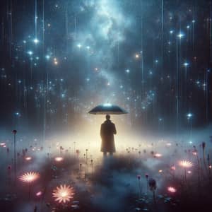 Mystical Starry Scene with Neon Flowers | Solitude & Wonder