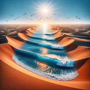 Surreal Scene of Ocean in Desert: Unique Contrast