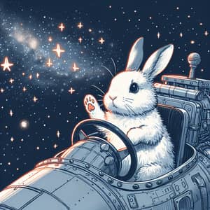 Rabbit Pilot in Spacecraft Waving at Stars