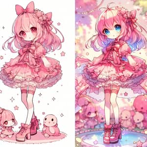 Charming Pink Anime Style: Vibrant Two-Dimensional Illustration