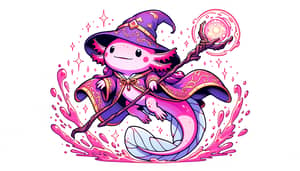 Cute Pink Axolotl Wizard Casting Epic Spell