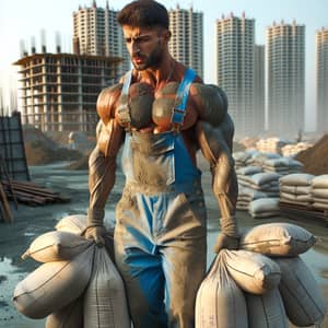 Middle-Eastern Man Strengthens Construction Site with Five Sacks of Cement