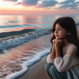 Arabic Girl Serenely Contemplating the Sea | Website Name