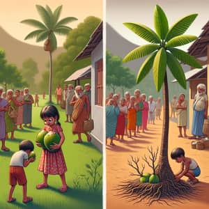 Young Girl Cultivating Coconut Trees Draws Crowds; Boy's Tree Wilts