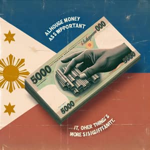 5000-Value Currency Note Design with Philippine Flag Background