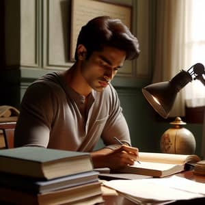 Wise South Asian Student Immersed in Thoughtful Study