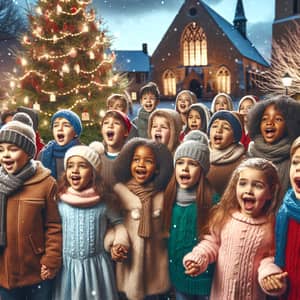 Children Singing Christmas Carols | Festive Scene with Diverse Kids