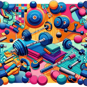 Colorful Gym Equipment Fabric Print - Dumbbells & Weight Plates