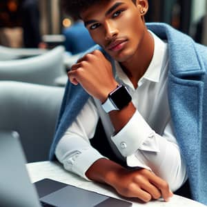 Stylish Young Man with Watch and Laptop