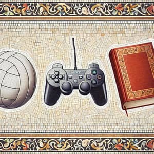 Volleyball, PlayStation Controller & Book Mosaic Art