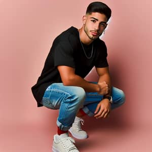 Hispanic Rapper in Black Shirt and Denim Style