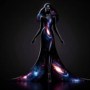 Beautiful Black Cosmic Goddess with Long Dress and Slit | Universe Symbol