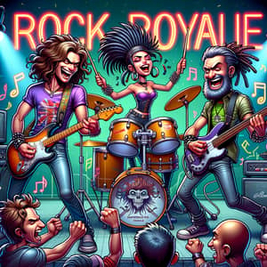 Rock Royale Magazine: Cartoon Cover with Diverse Rock Band Members