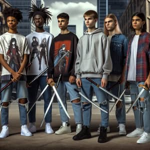 Contemporary Teenagers with Various Descents and Swords