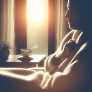 Hopeful Scenes: Peaceful Person in Dimmed Room with Herbal Tea