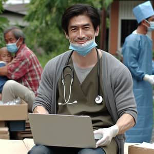 Asian Male Humanitarian Aiding Impoverished & Sick Individuals