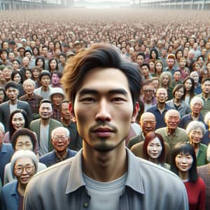 Captivating Photorealistic Portrait of Vietnamese Man Amongst Diverse Crowd