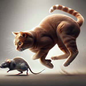 Ginger Cat Chasing Gray Rat | Agile Feline Predator Hunt
