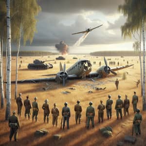 World War Battlefield Scene with Diverse Soldiers and Tank
