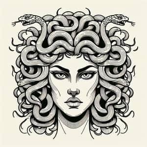 Gorgon Illustration in Line Art Style - Mythological Design