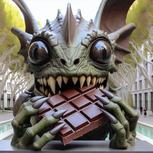 Fantastical Monster Enjoying Dark Chocolate in City Park