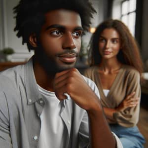 African American Man Looking at Woman in Modern Living Room