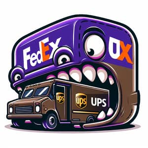 FedEx Eats UPS - Funny Delivery Truck Illustration