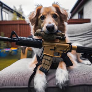 Dog with Toy Weapon - Playful Canine Image